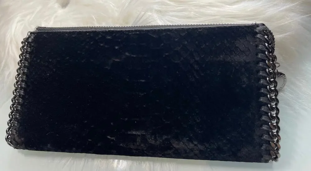 Stella McCartney fallabella black velvet python wallet